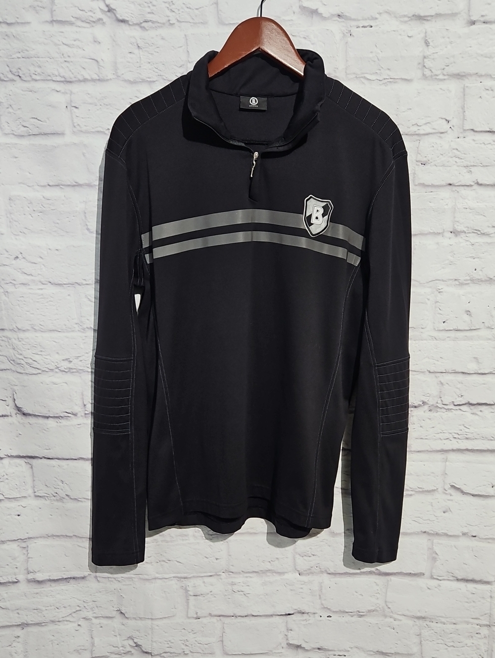 Bogner Black Long Sleeve Quarter-Zip Top with Gray Stripes
